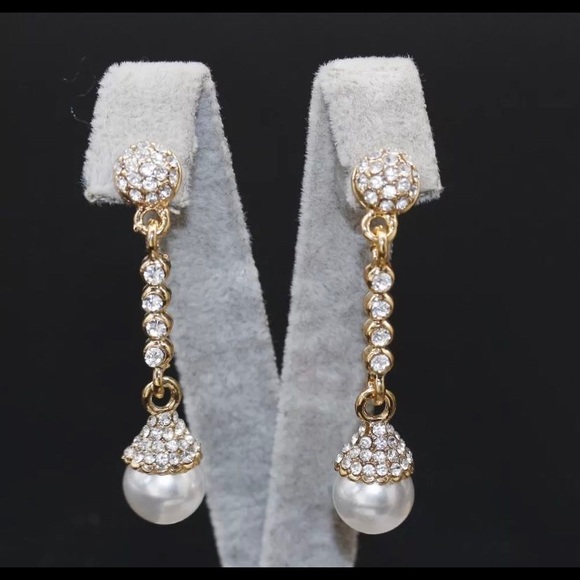 🍀New Pearl Gold Plated Jewelry Set Necklace Pendant Ear Dangle Earring - Picture 2 of 3